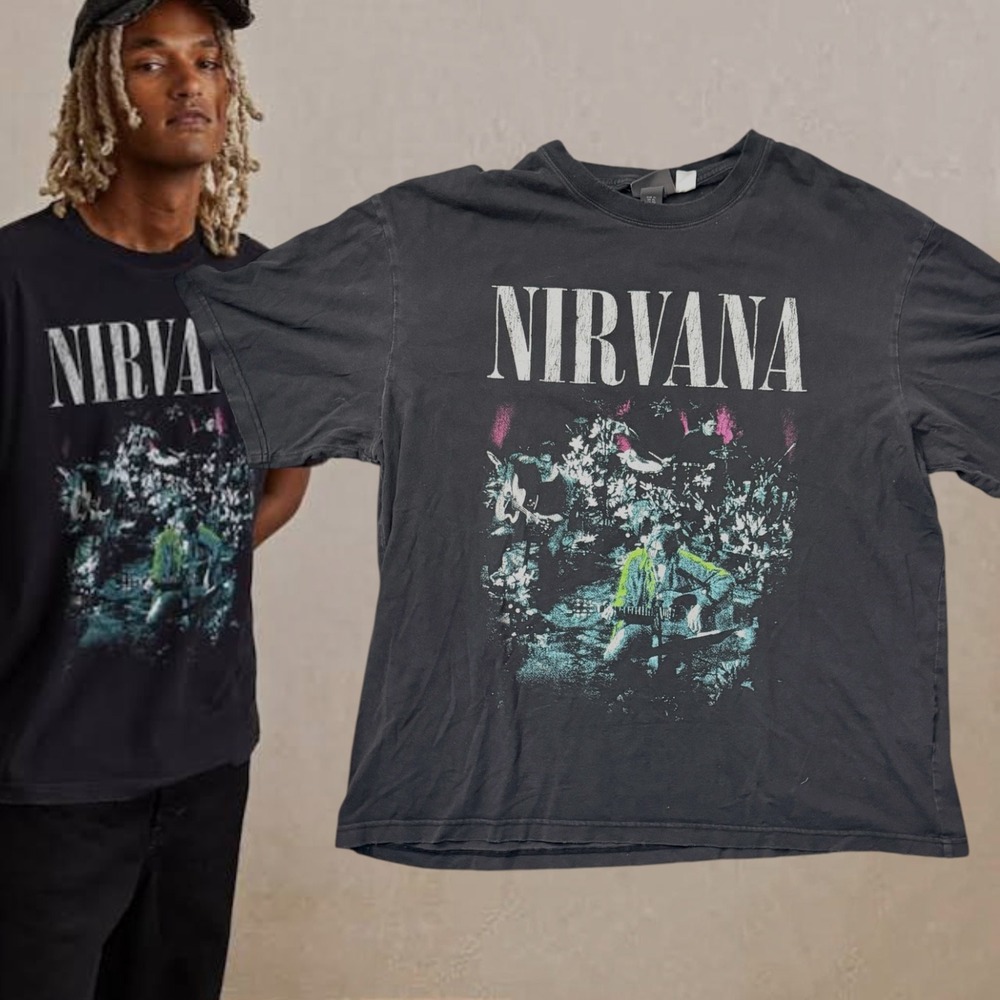 Nirvana T-Shirt Unplugged In New York Graphic Setlist Faded Black Large